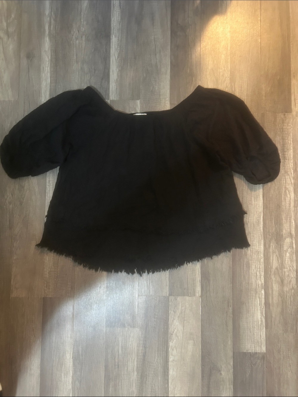 Umgee Women’s Shirt Black Puff Sleeve On or Off Shoulder 100% Cotton Size Large